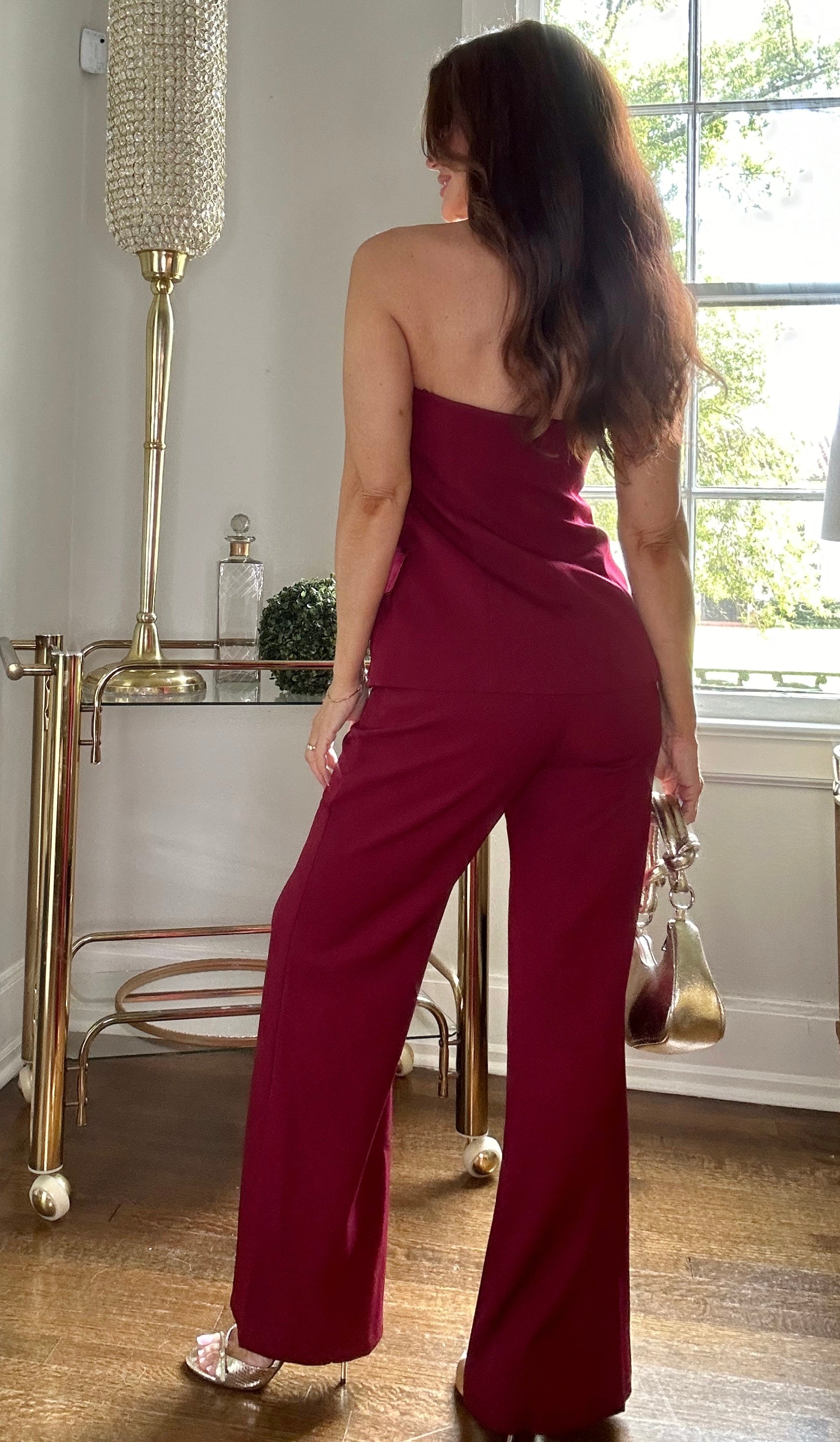 Rochelle burgundy wide leg tuxedo pant