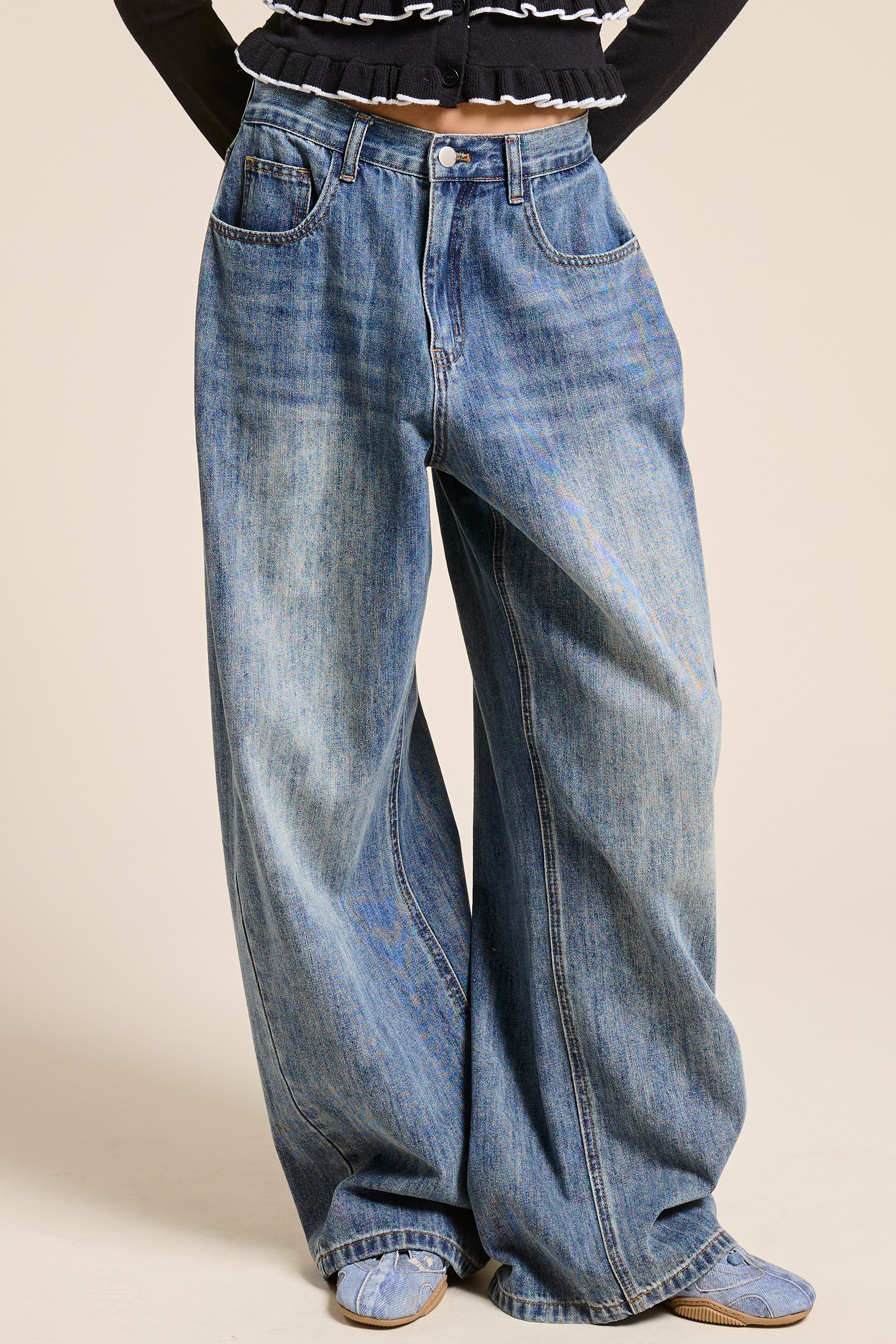 Maisy Smoky Blue Stone Wash Wide Leg Baggy Jeans