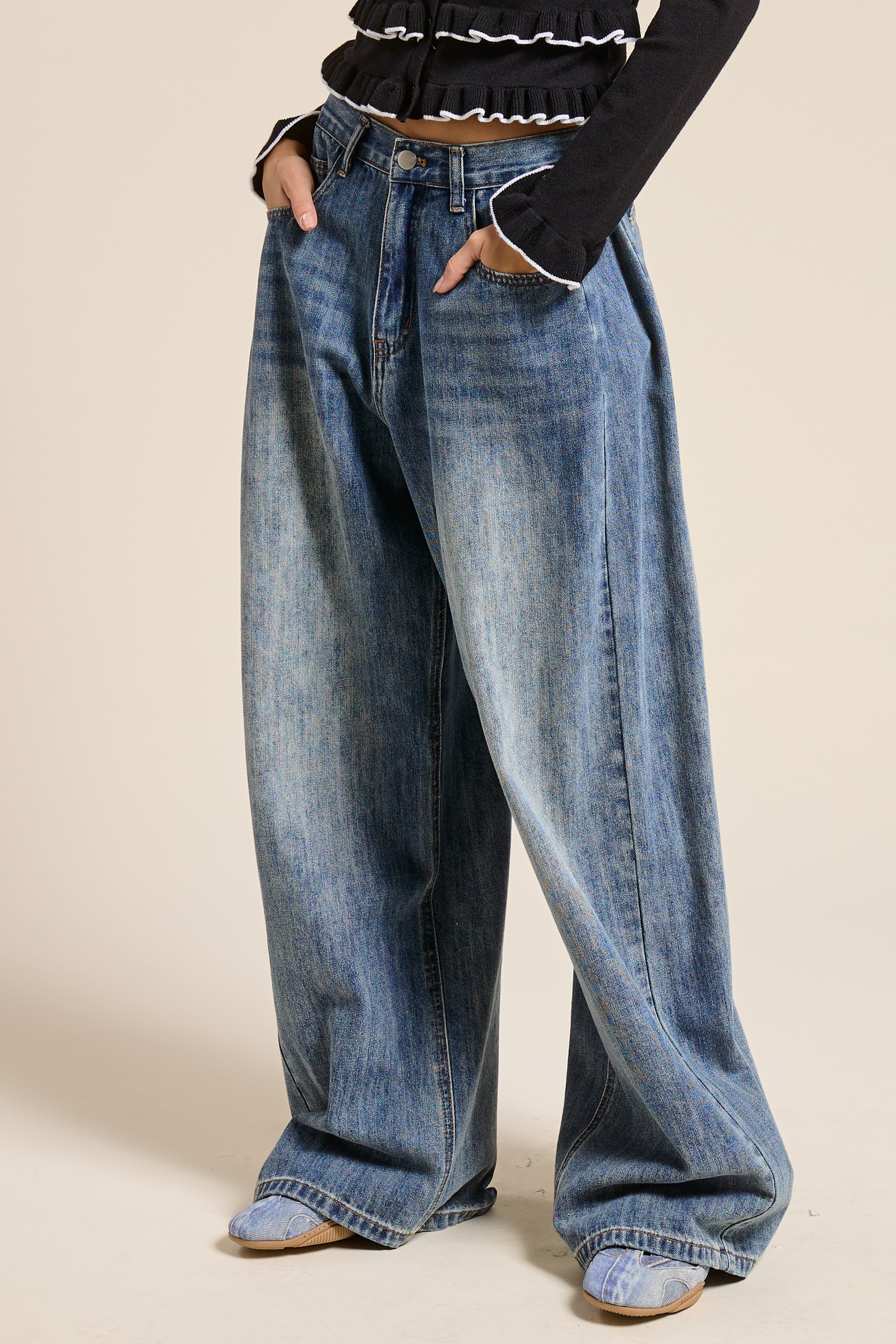 Maisy Smoky Blue Stone Wash Wide Leg Baggy Jeans