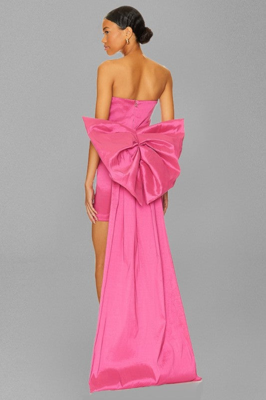 Fara hot pink strapless bow mini dress
