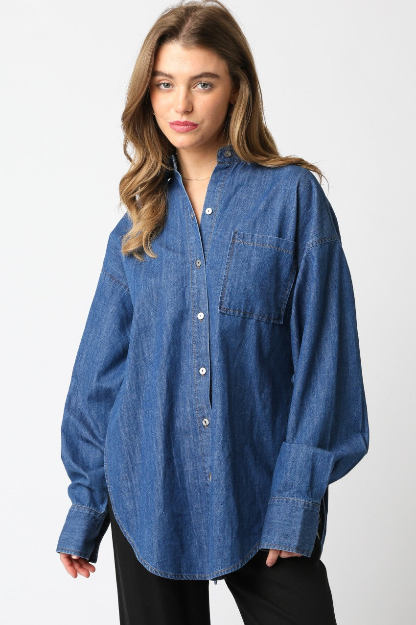 Jenny Denim Long Sleeve Button Up Top