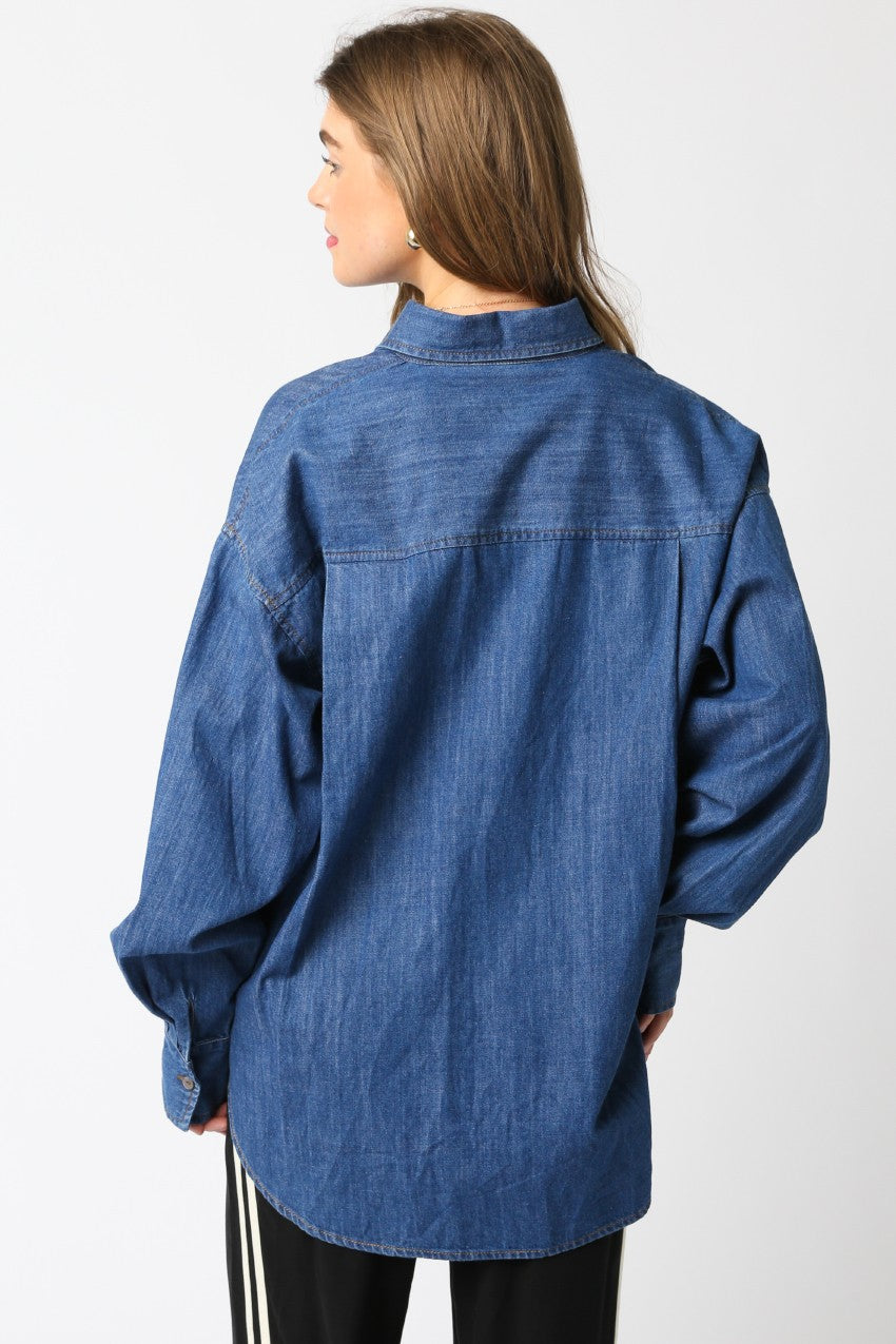 Jenny Denim Long Sleeve Button Up Top