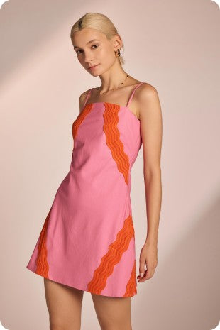 Eloise Pink Line A Line Mini Dress With Orange Trim