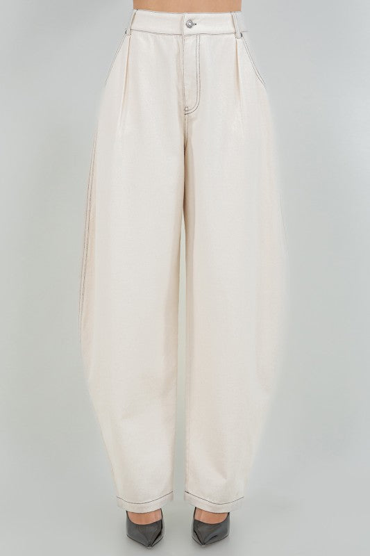 Rowan Cream Soft Wash Barrel Leg Jean With Black Stitching