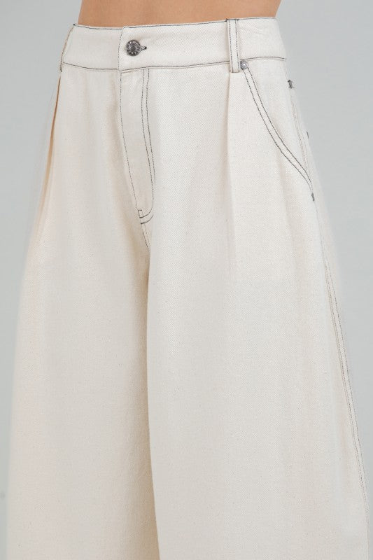 Rowan Cream Soft Wash Barrel Leg Jean With Black Stitching