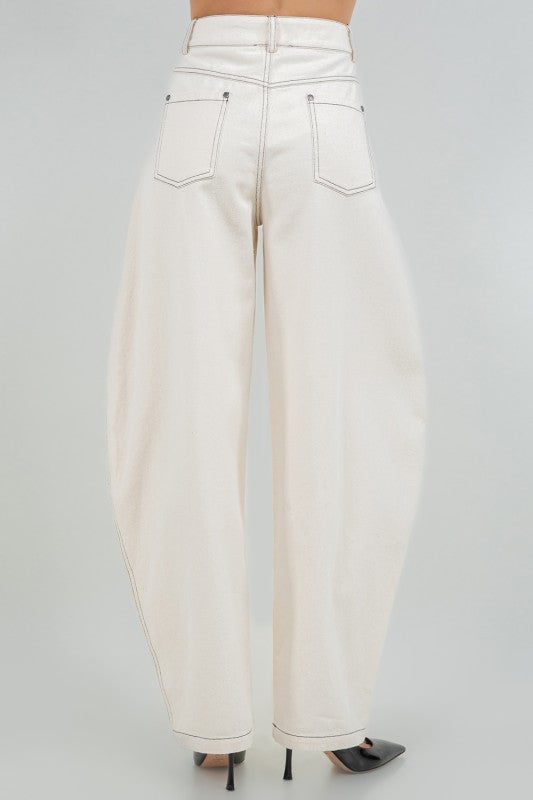 Rowan Cream Soft Wash Barrel Leg Jean With Black Stitching