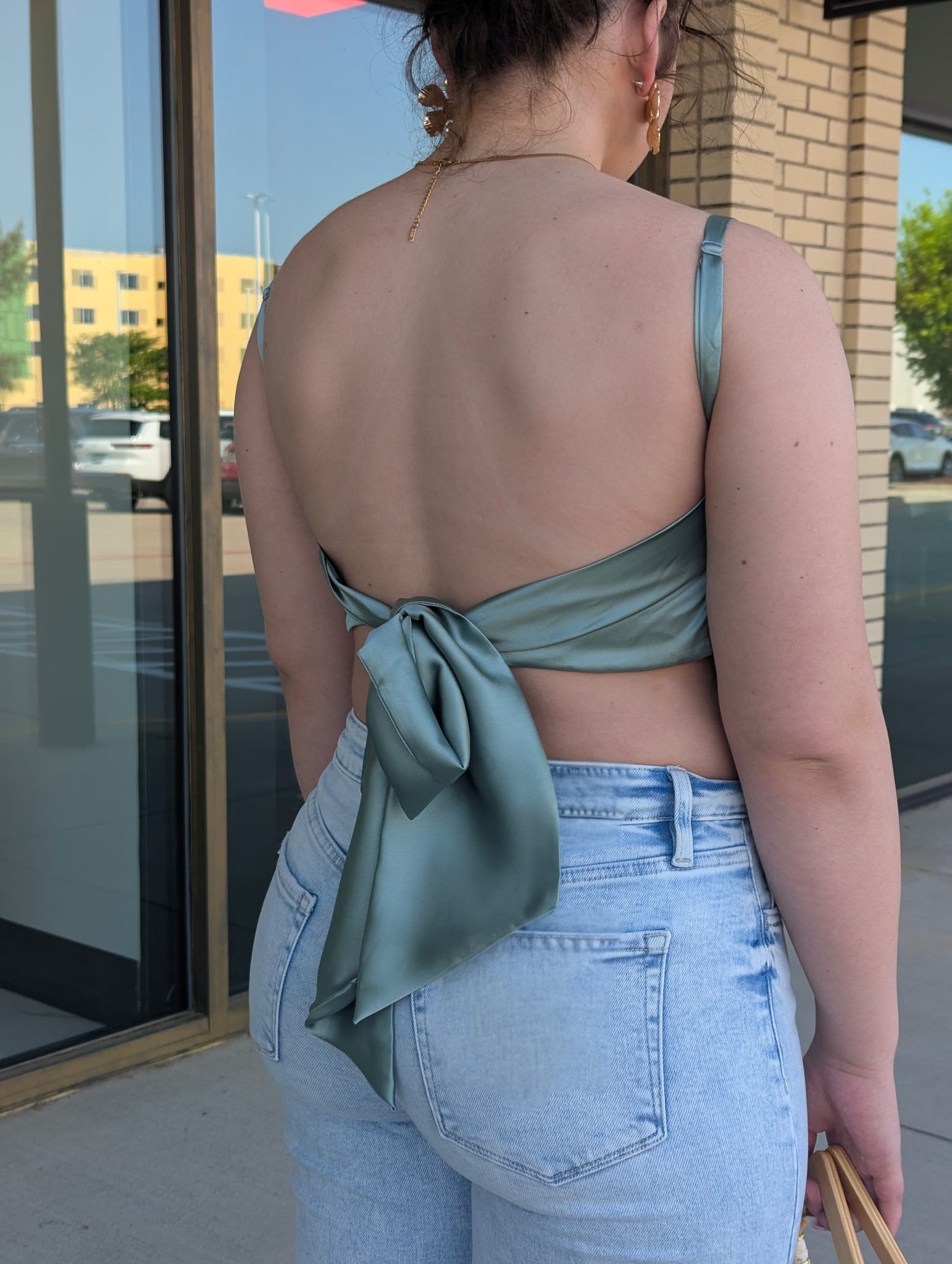 Tennessee sage satin adjustable tie back tank top