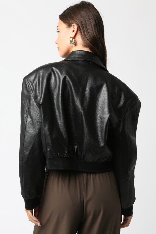 Bria Black Vegan Leather Cropped Jacket