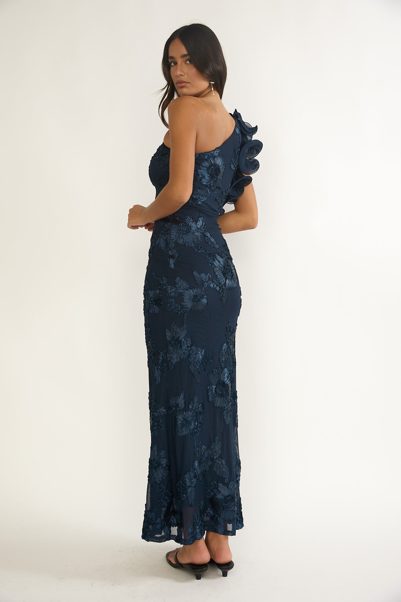 Maisy Navy One Shoulder Floral Maxi Dress