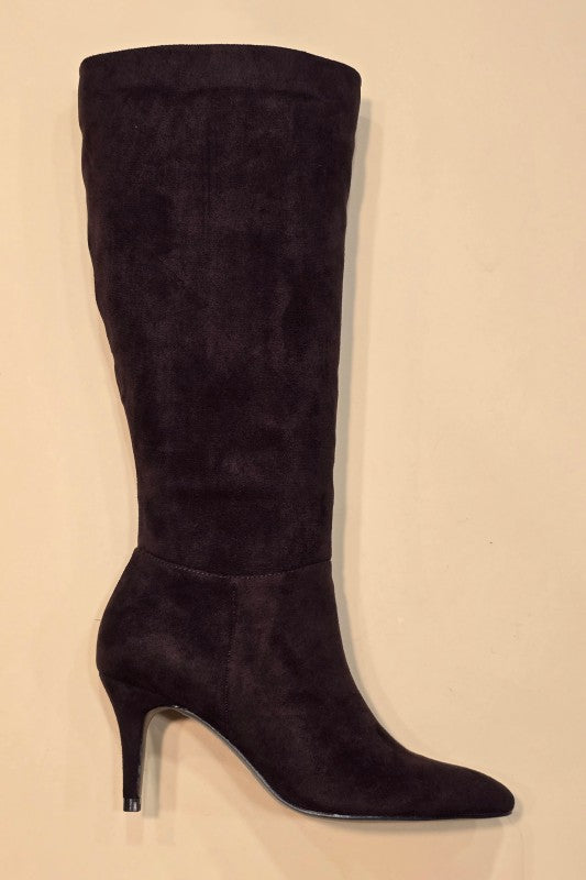 Albany Brown Faux Suede Pointed Toe Knee High Boot