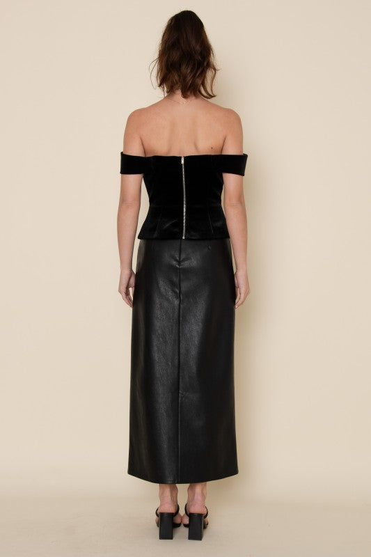 Betsy Black Velvet Off Shoulder Crop Top