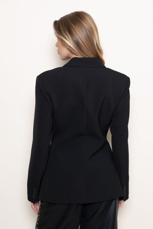 Liz Black Fitted Shoulder Pad Blazer