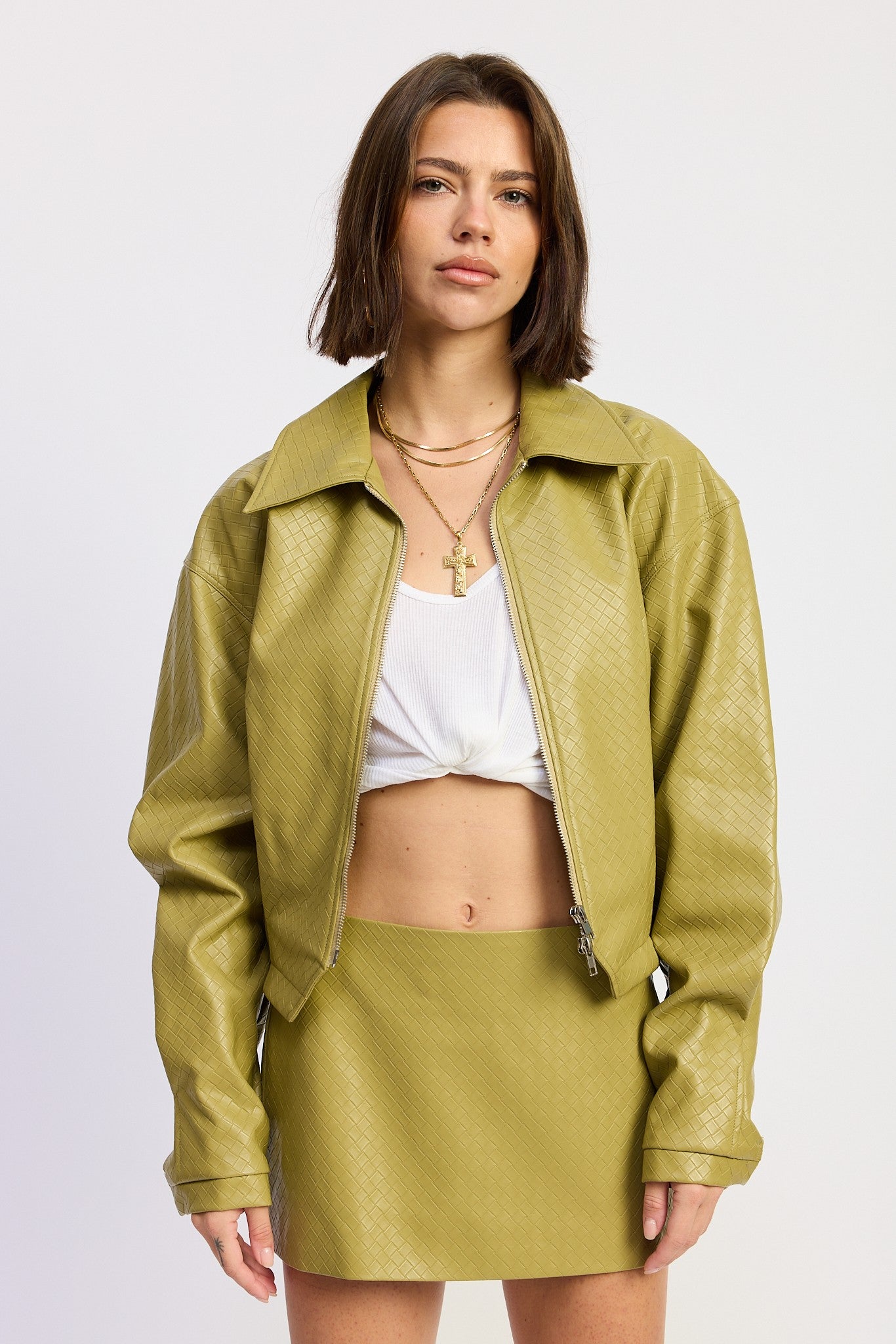 Octavia chartreuse textured cropped jacket