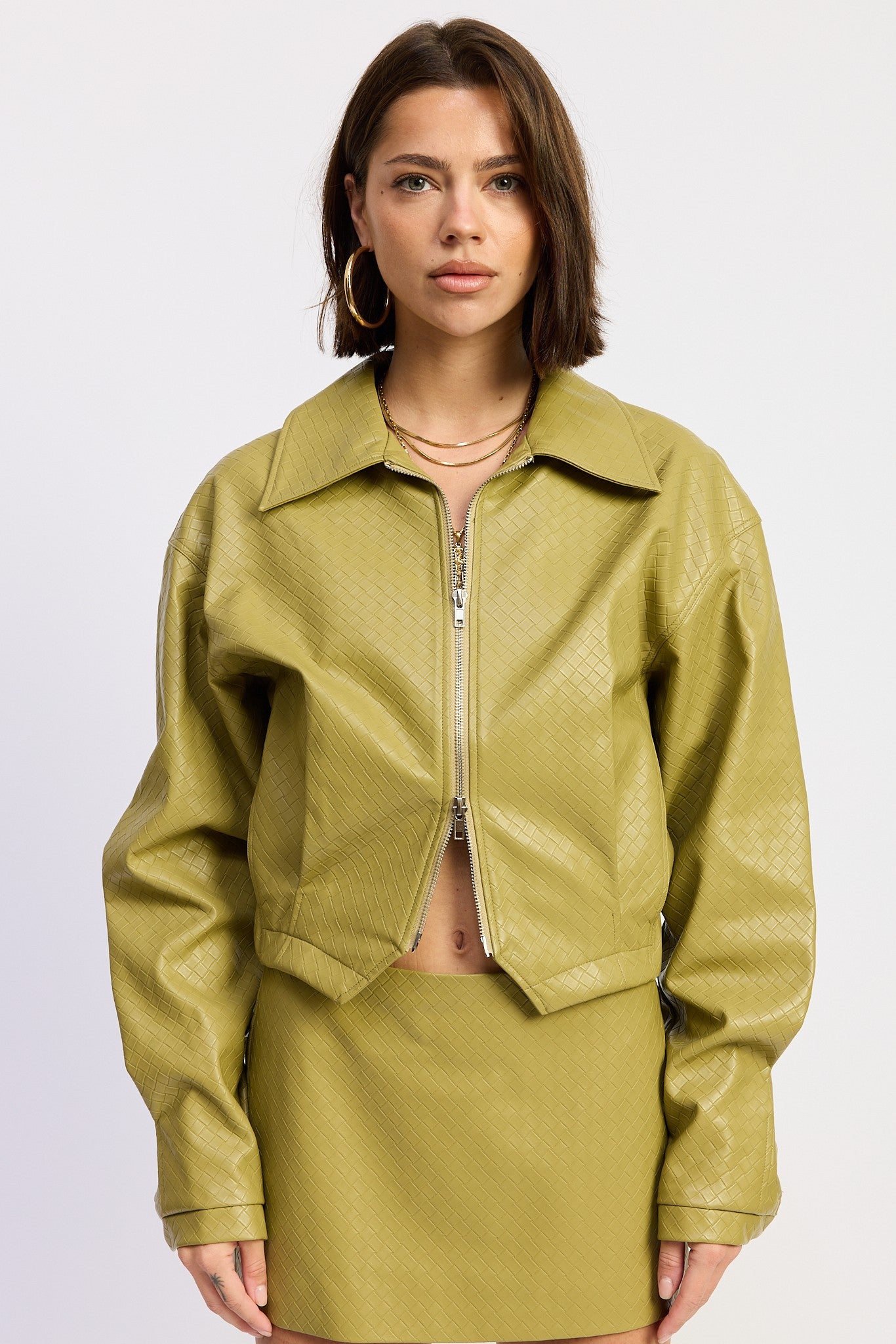 Octavia chartreuse textured cropped jacket