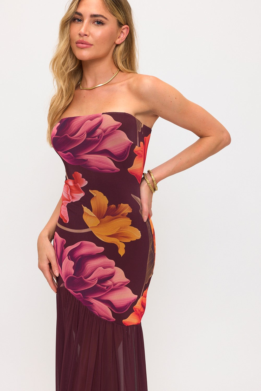 Kailani Plum Floral Mesh Maxi Dress
