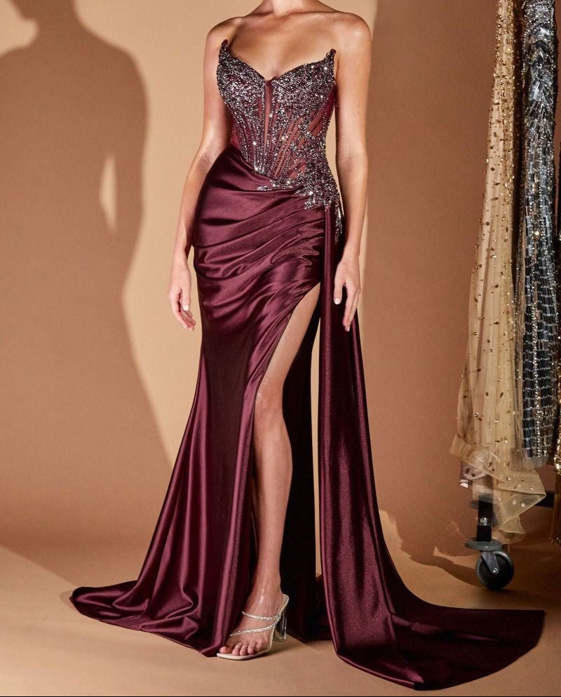 Spencer Plum Rhinestone Embellished Maxi Dress