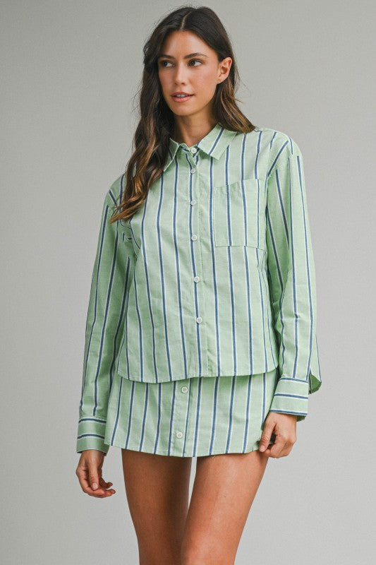 Everly Mint Green Striped Button Up Shirt