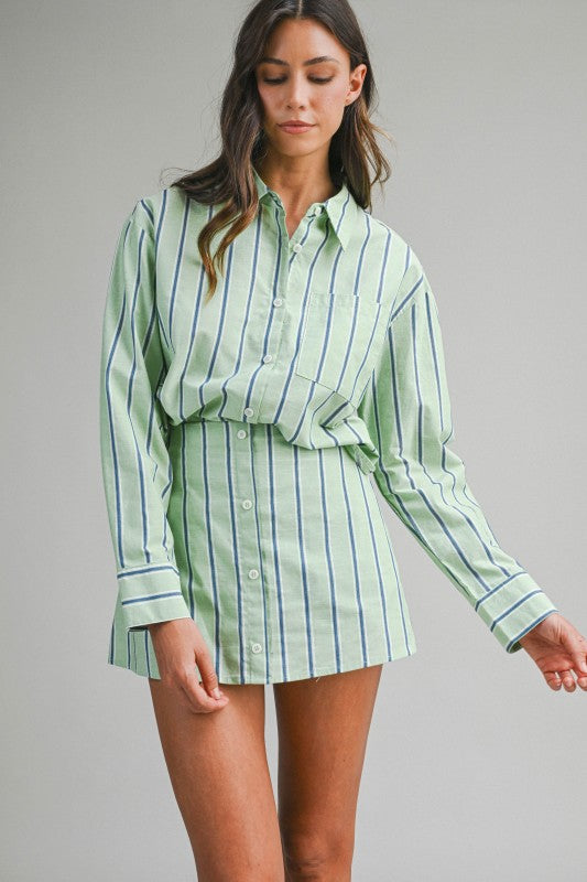 Everly Mint Green Striped Button Up Shirt