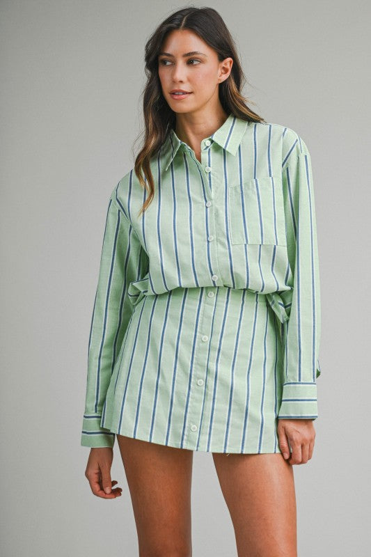 Everly Mint Green Stripe Mini Skirt
