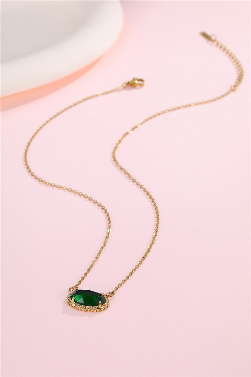 Emerald Oval Gemstone Charm Pendant Necklace