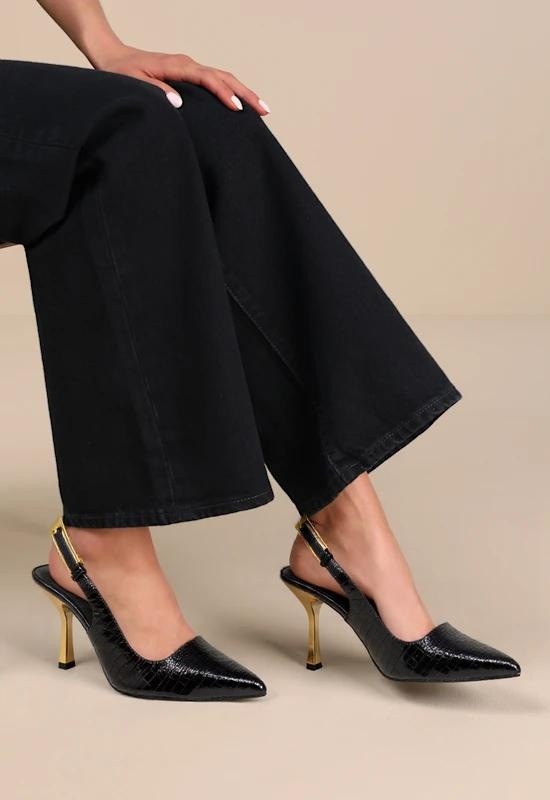 Casey Black Crocodile Slingback Heel