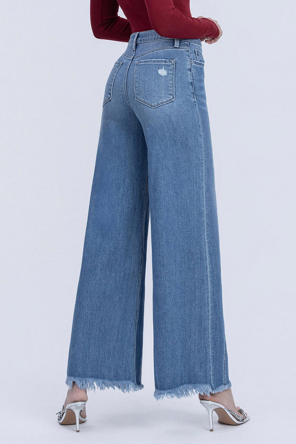 Alaia Medium Wash High Rise Paneled Wide Leg Jeans