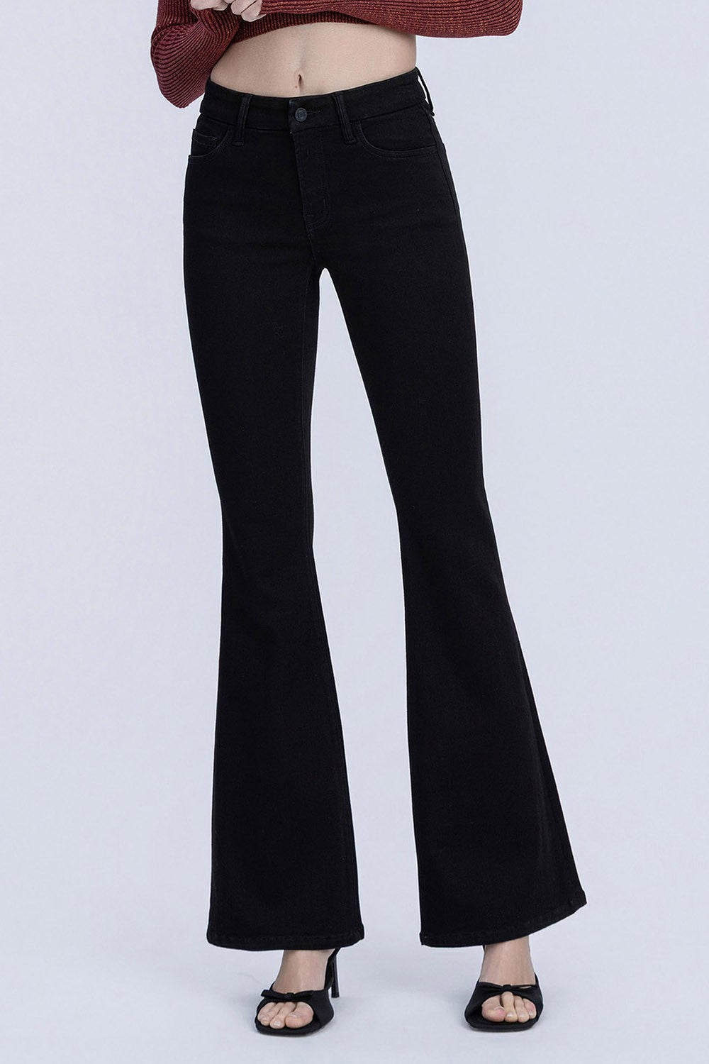 Nala Black Mid Rise Seamless Flare Jeans