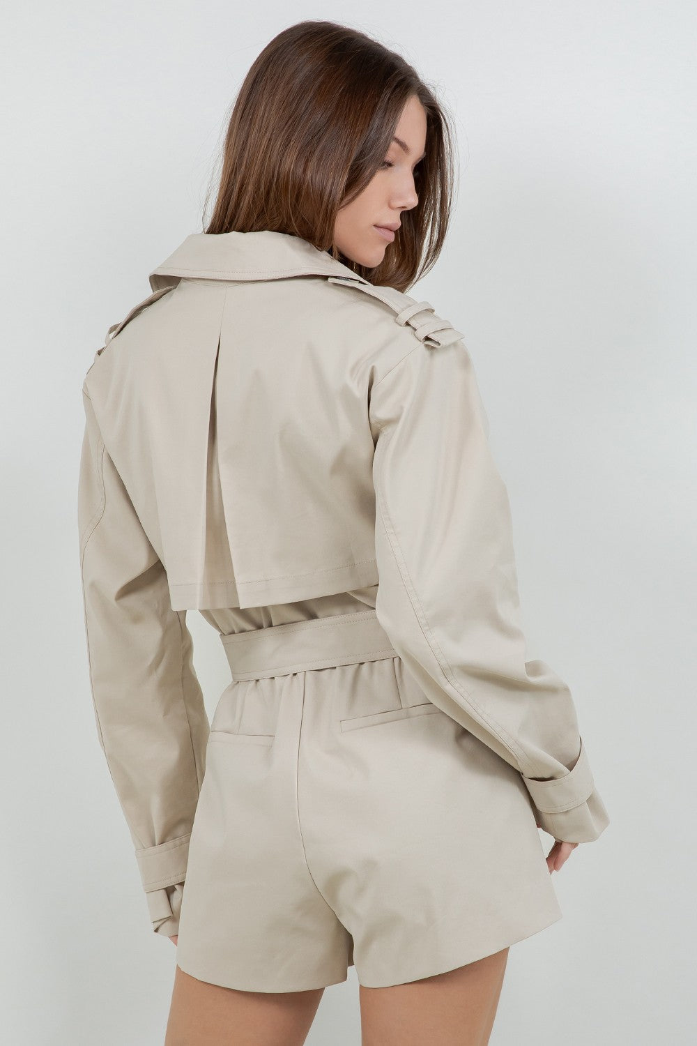 Mandy beige trench style belted romper