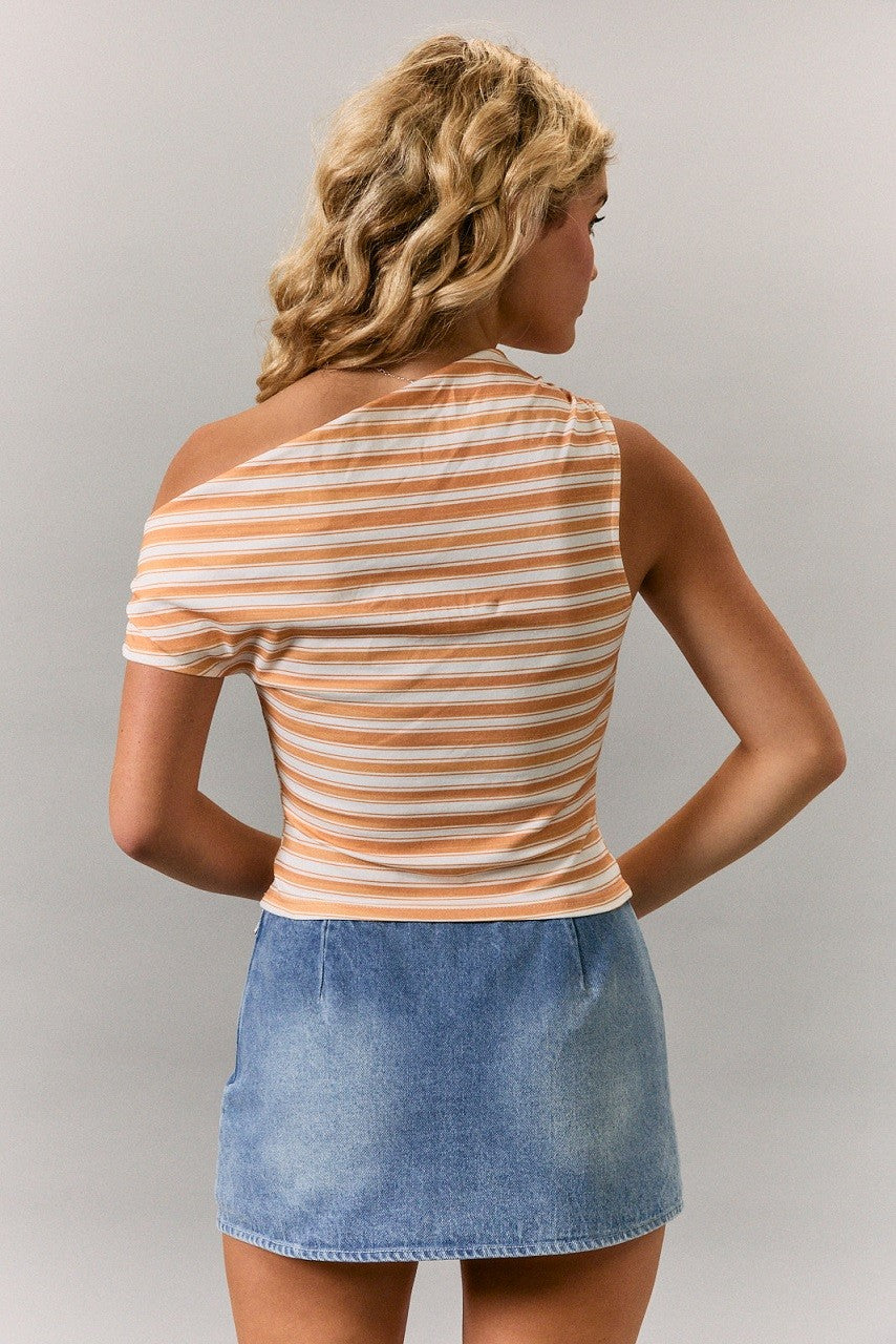 Rylee Orange & White Striped Off Shoulder Top