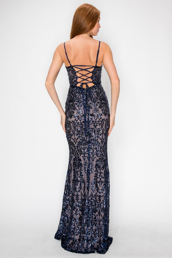 Reanna Embroidered Sequin Mermaid Maxi Dress