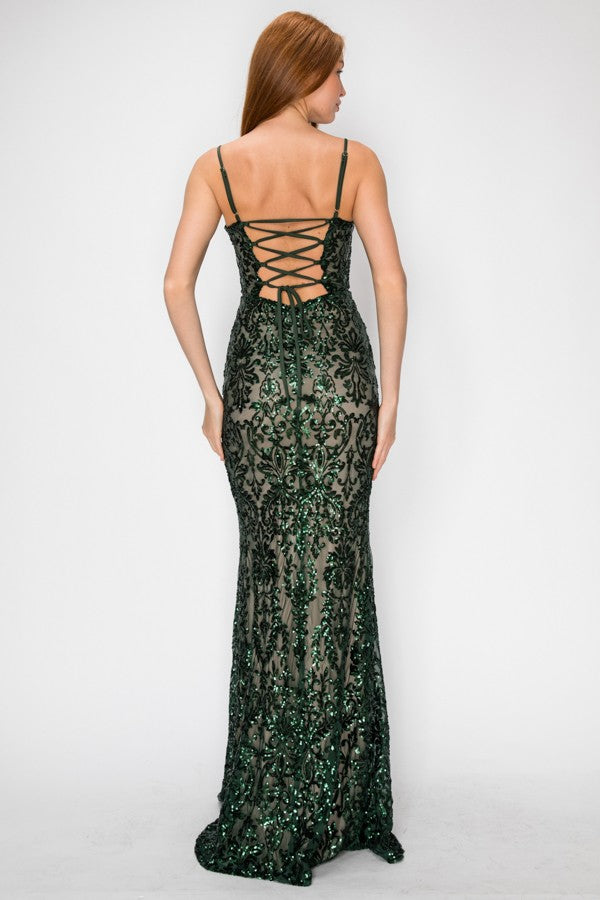 Reanna Embroidered Sequin Mermaid Maxi Dress