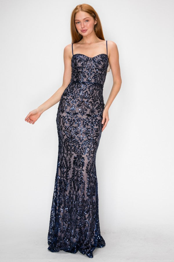 Reanna Embroidered Sequin Mermaid Maxi Dress