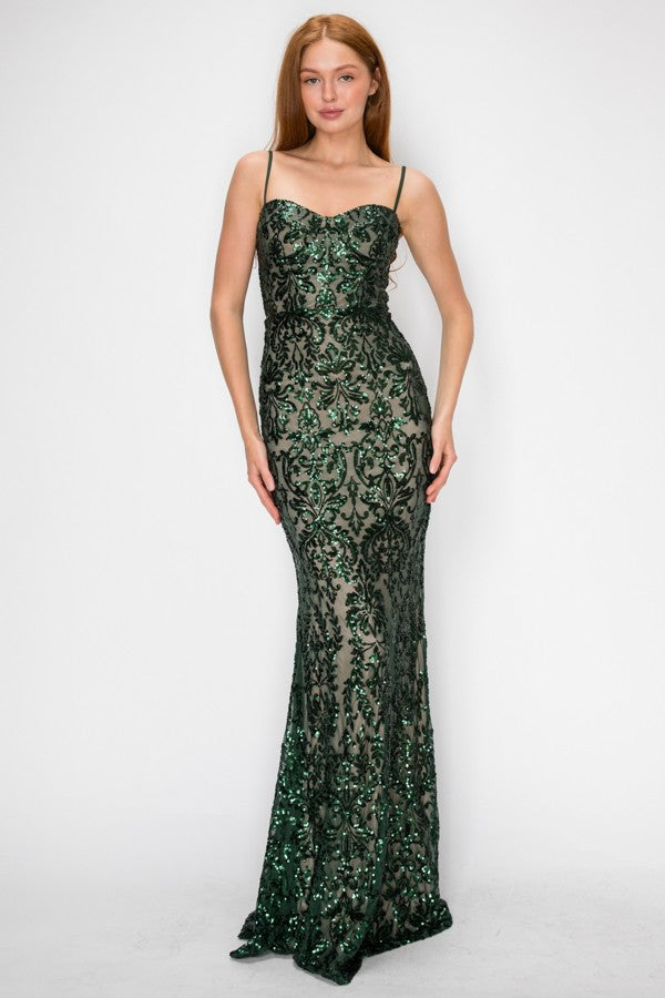Reanna Embroidered Sequin Mermaid Maxi Dress