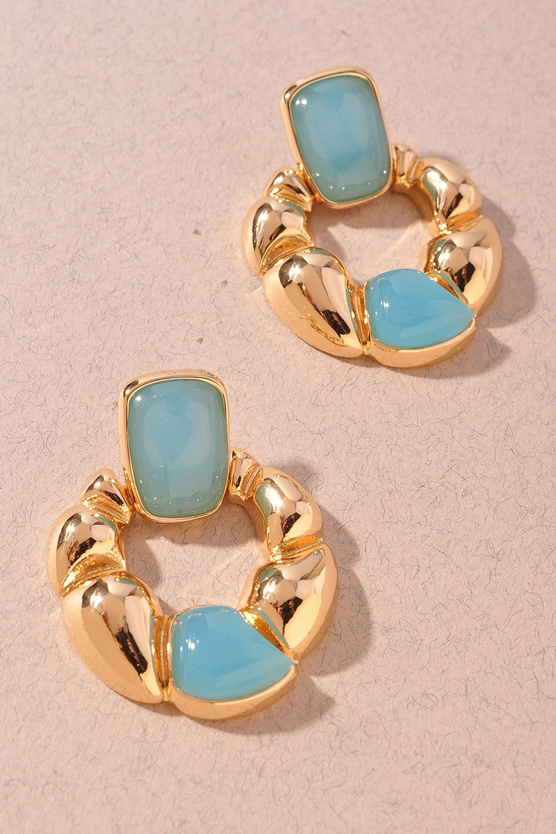 Color Stone Metal Earrings