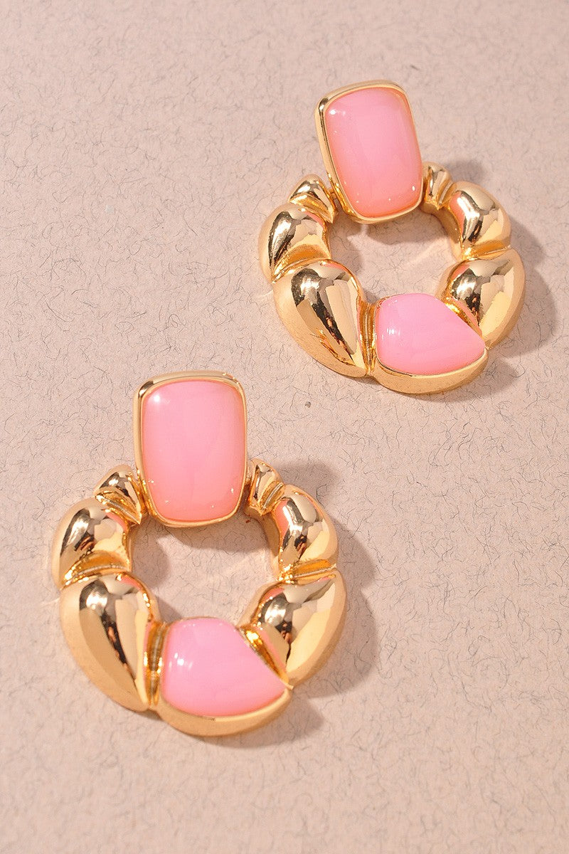 Color Stone Metal Earrings