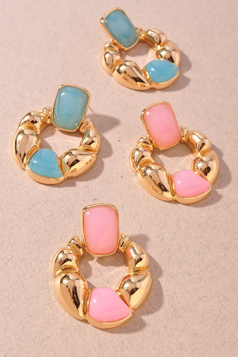 Color Stone Metal Earrings