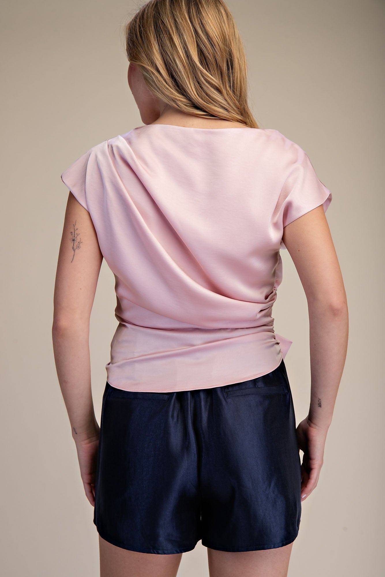 Pixie Light Pink Boat Neck Waist Tie Blouse