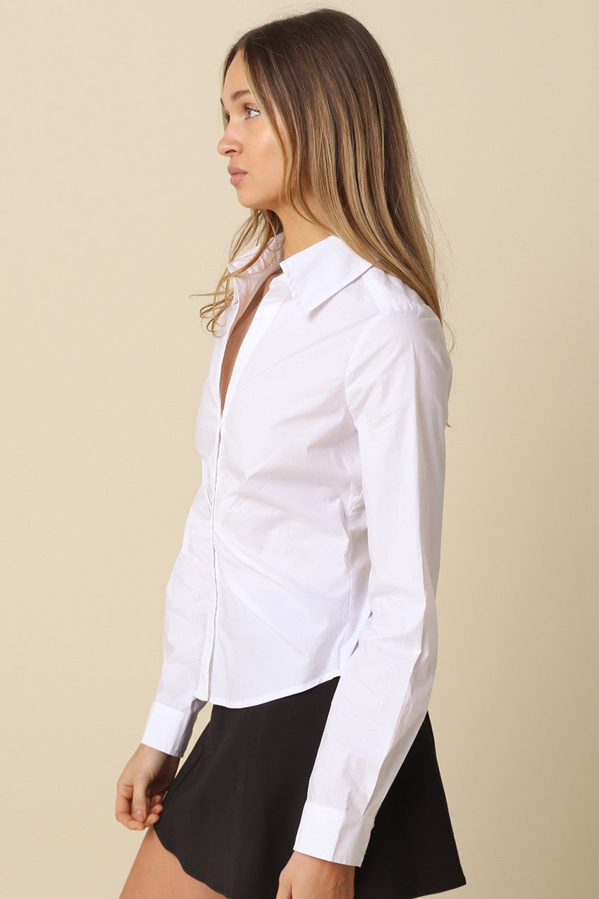 Posie white fitted button down top