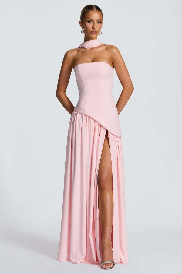 Kienna Baby Pink Strapless Maxi Dress With Neck Sash