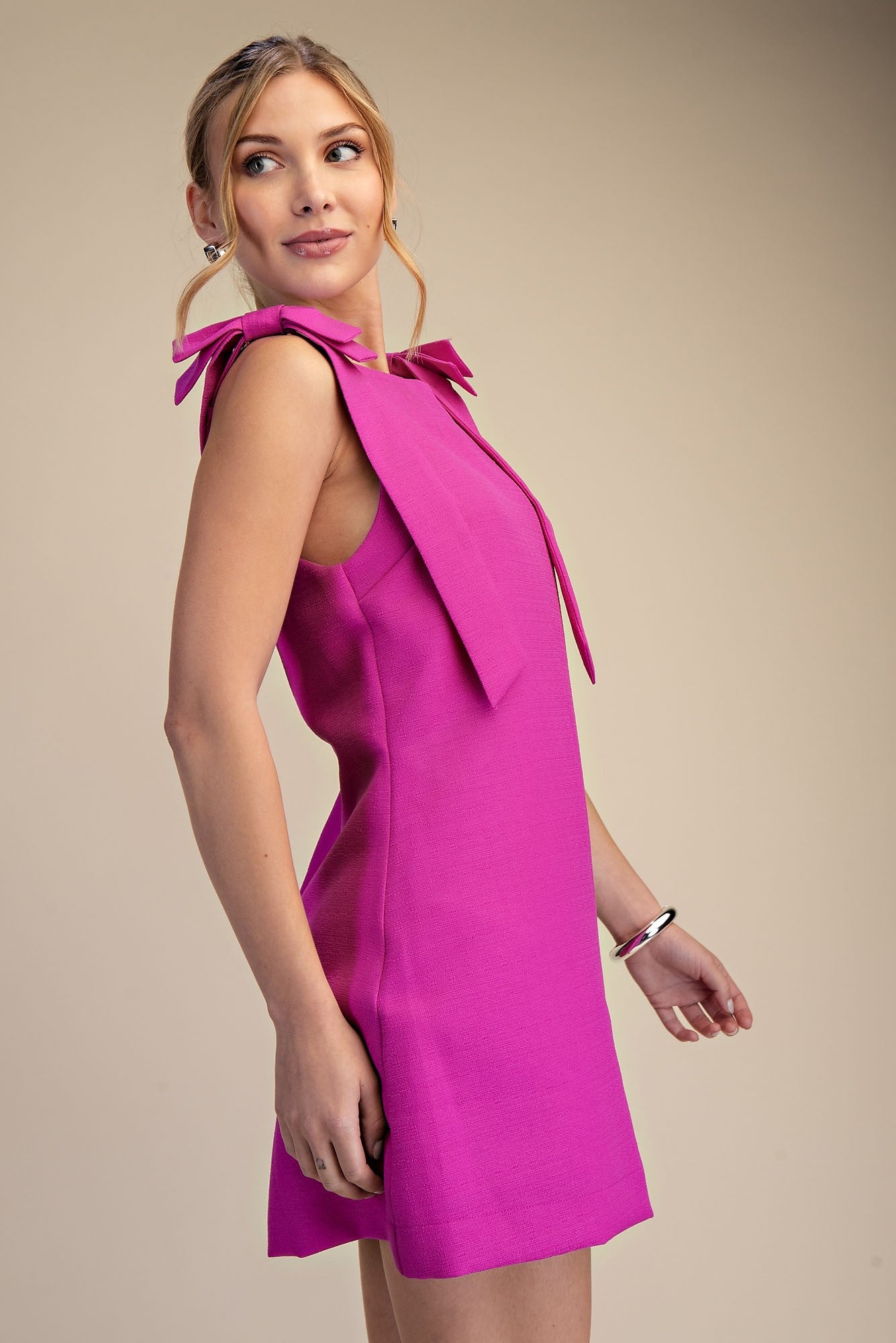 Alli Magenta Bow Strap Mini Dress