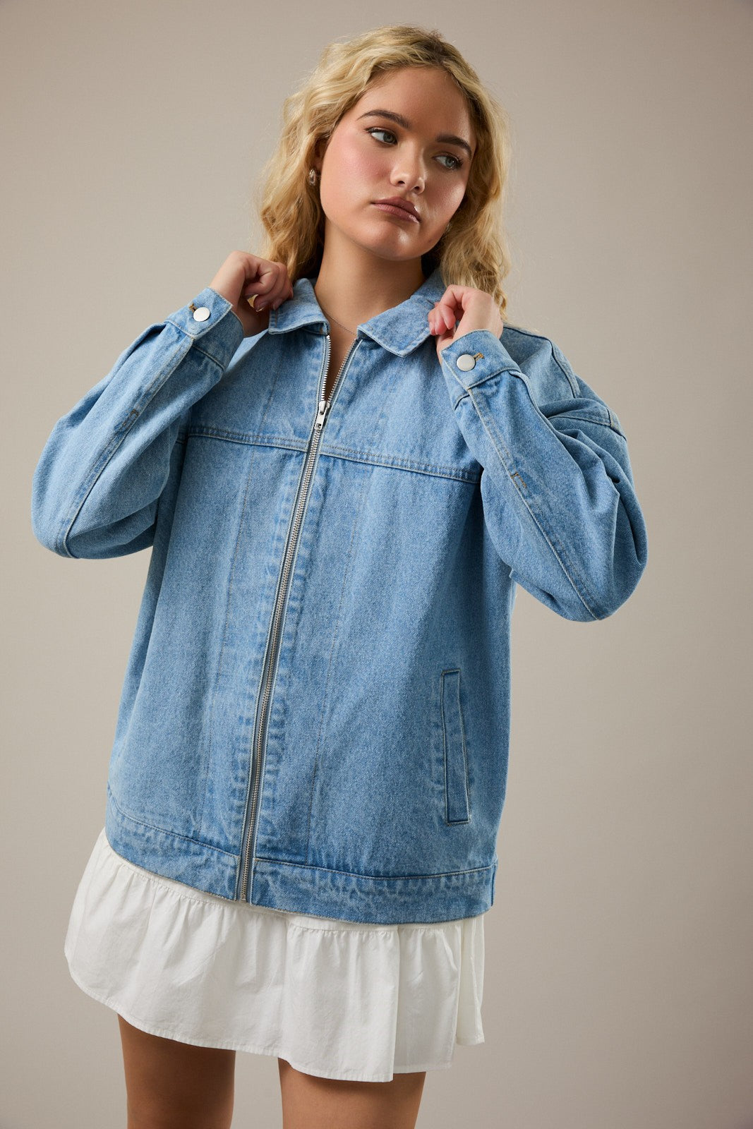 Morgan collared oversized denim jacket