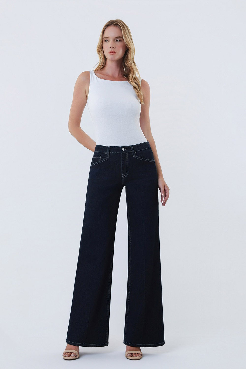 Tiana Dark Wash Mid Rise Wide Leg Jeans