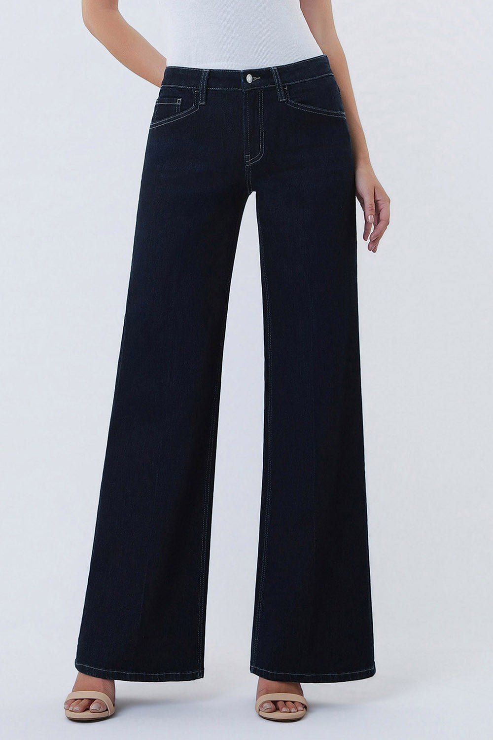 Tiana Dark Wash Mid Rise Wide Leg Jeans