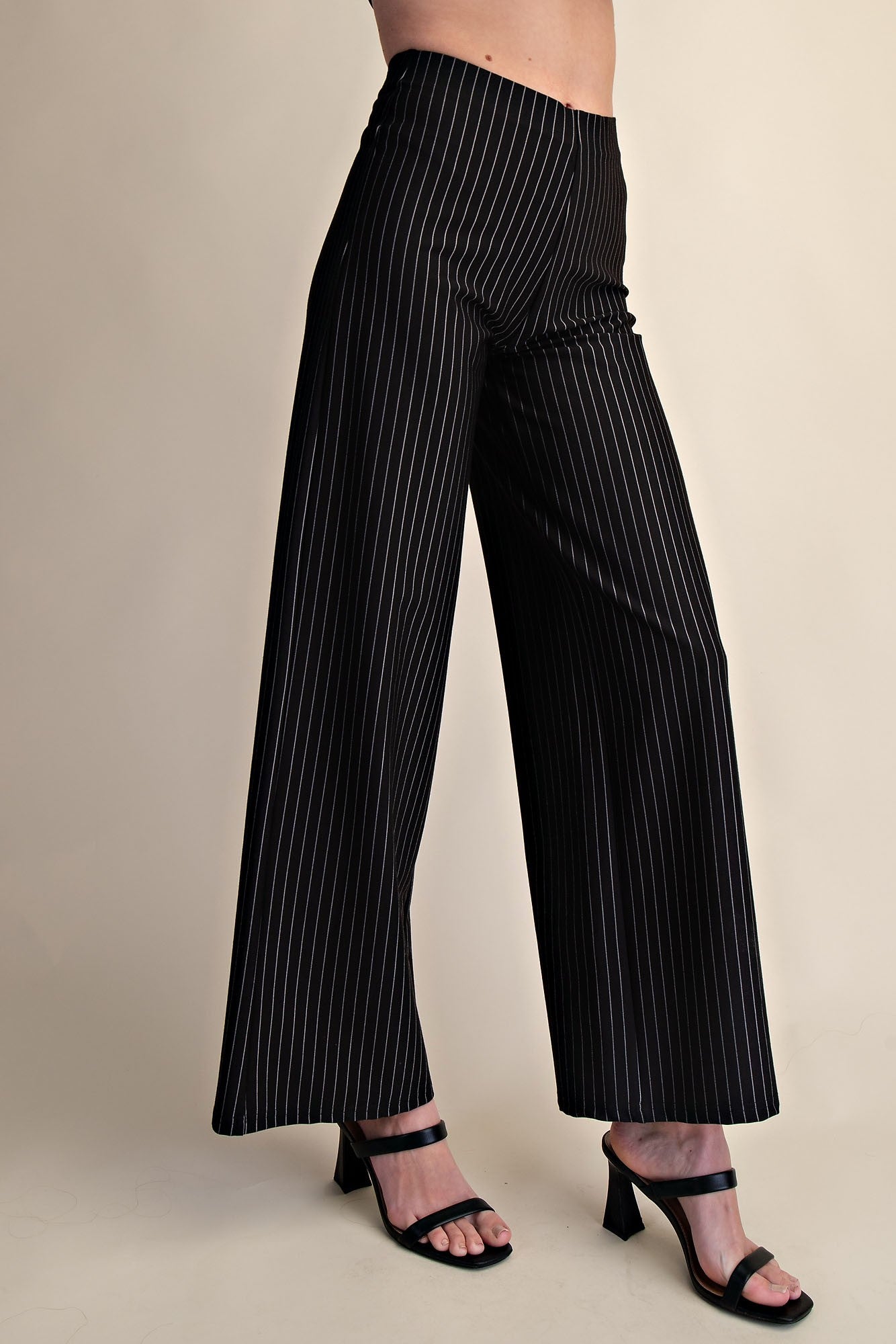 Alessia Black Pinstripe Mid Rise Pants