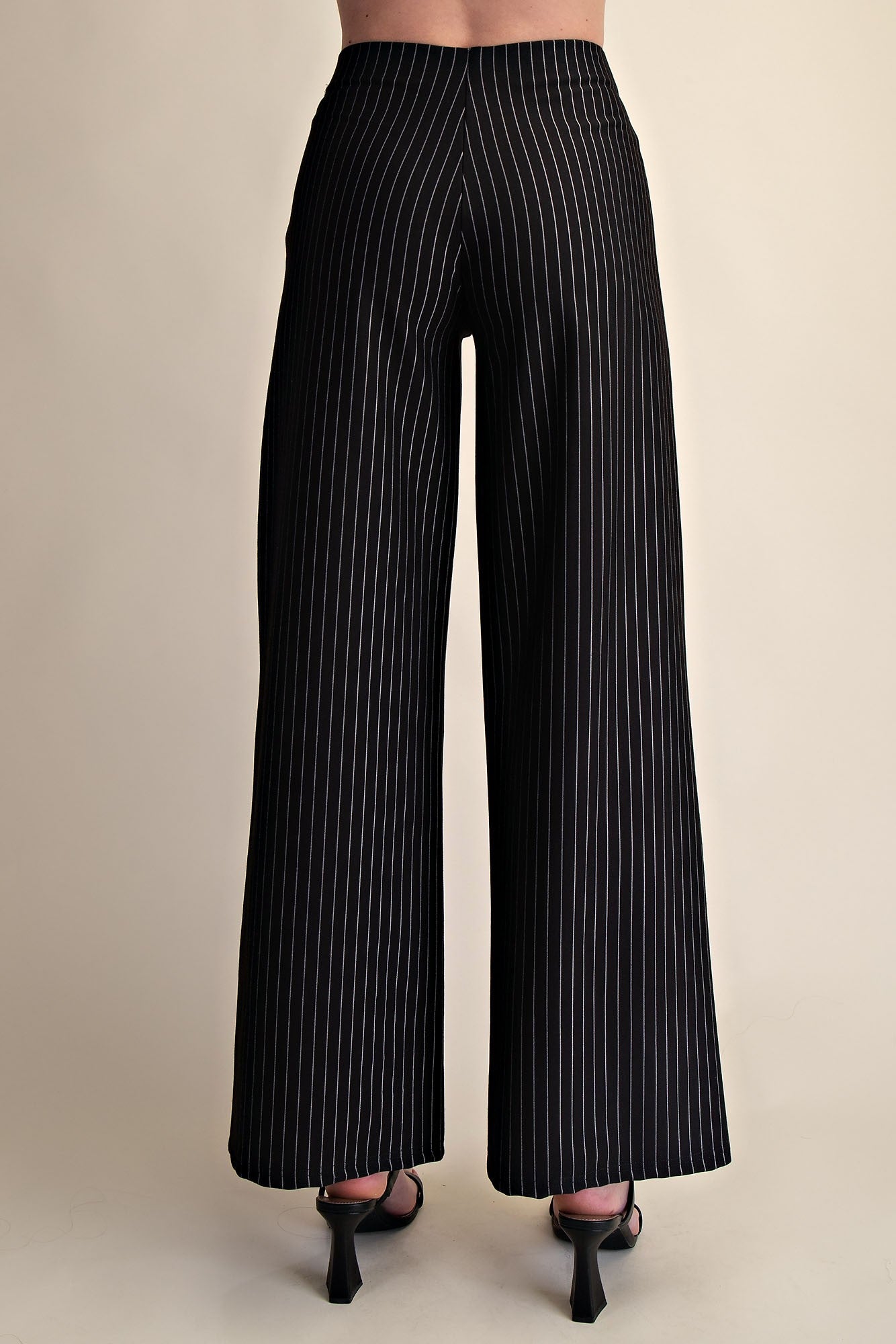 Alessia Black Pinstripe Mid Rise Pants