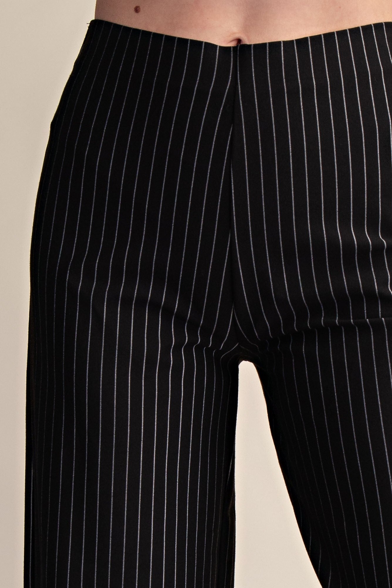 Alessia Black Pinstripe Mid Rise Pants