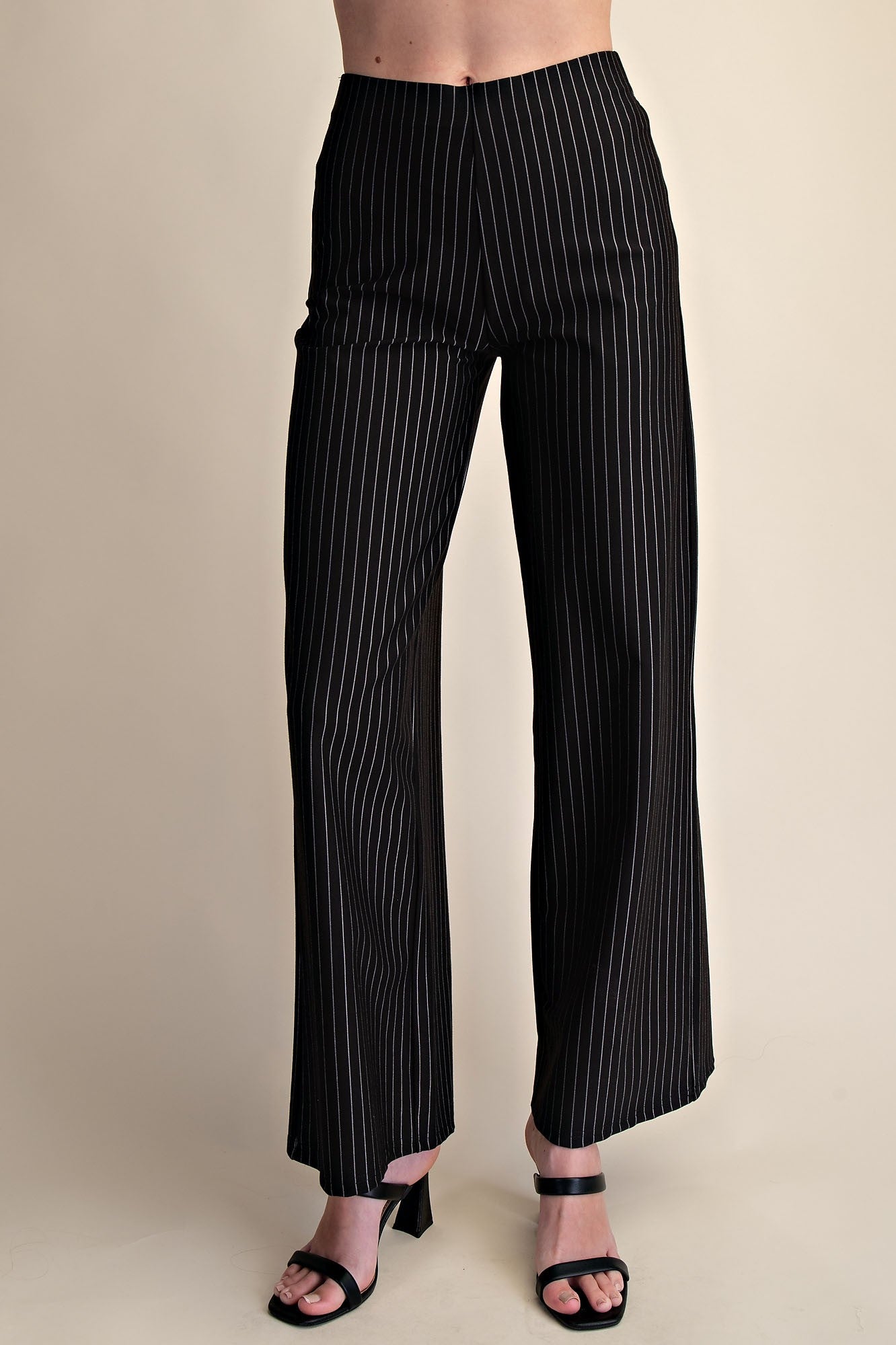Alessia Black Pinstripe Mid Rise Pants