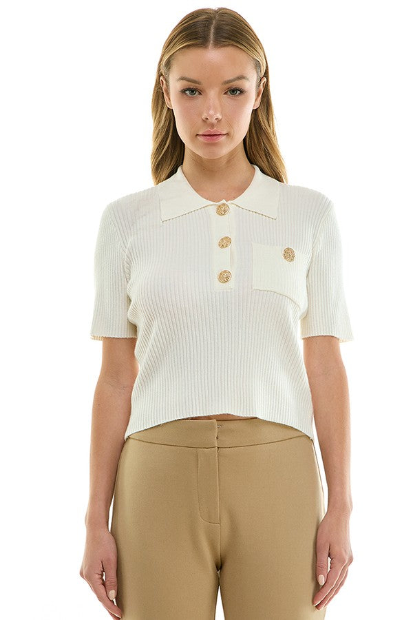 Delaney cream collared sweater top