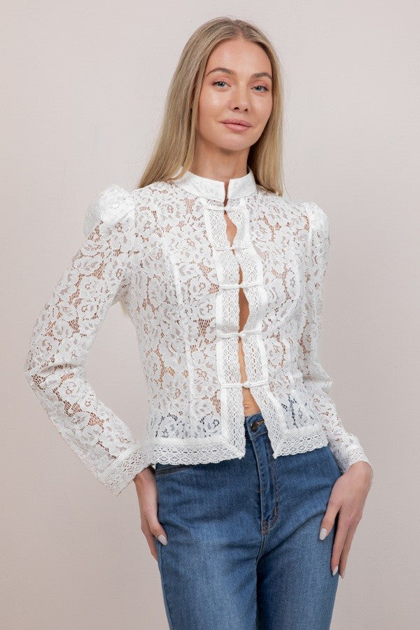 Poppy White lace long sleeve blouse
