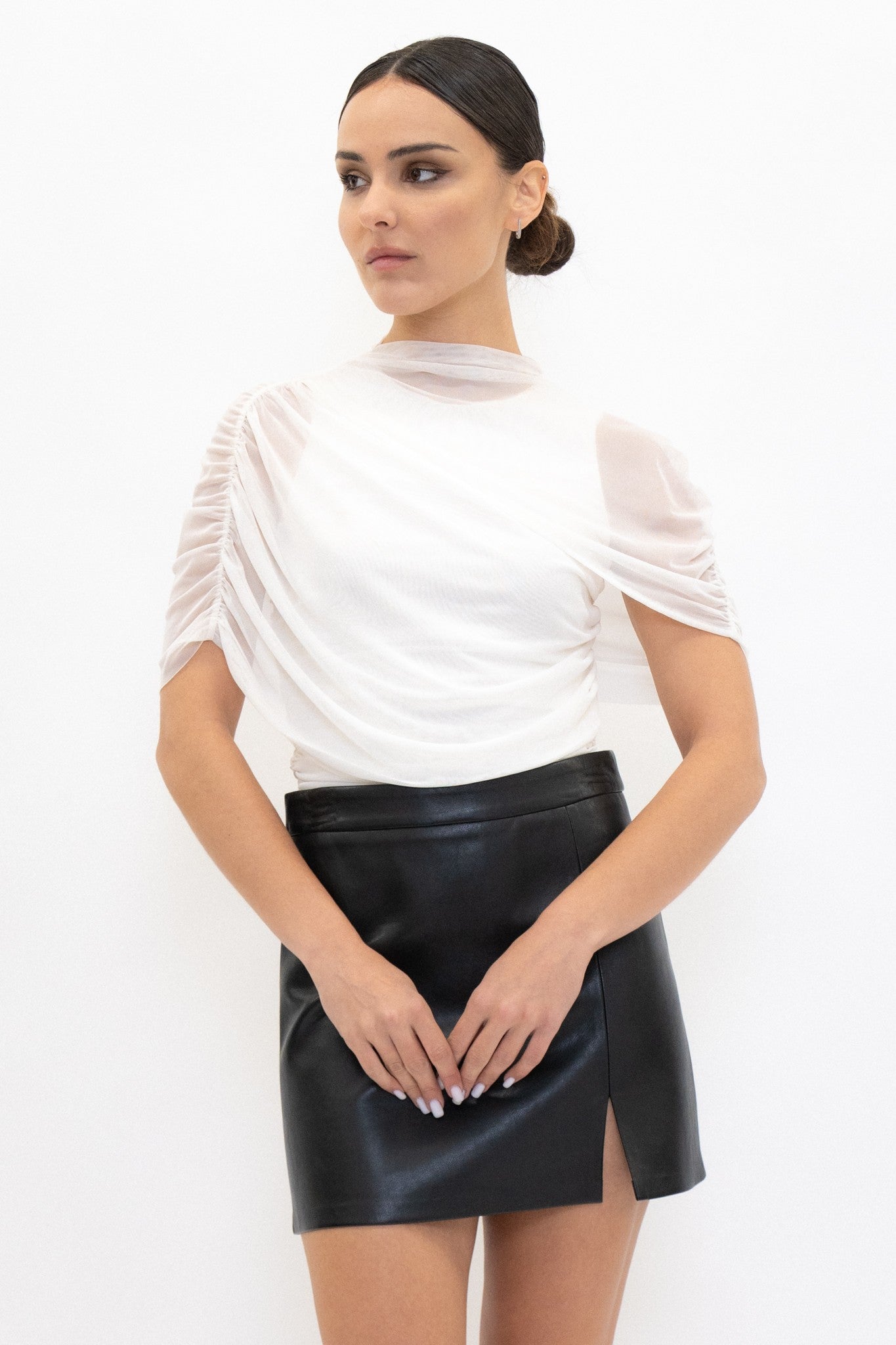 Rue asymmetric cape ruched top